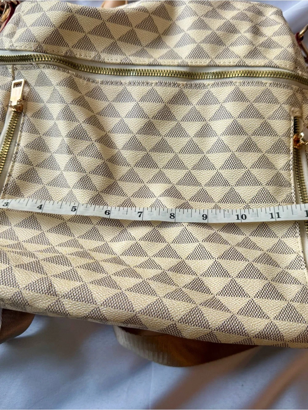 Beige Geometric Pattern Women's Backpack with Tan Accents